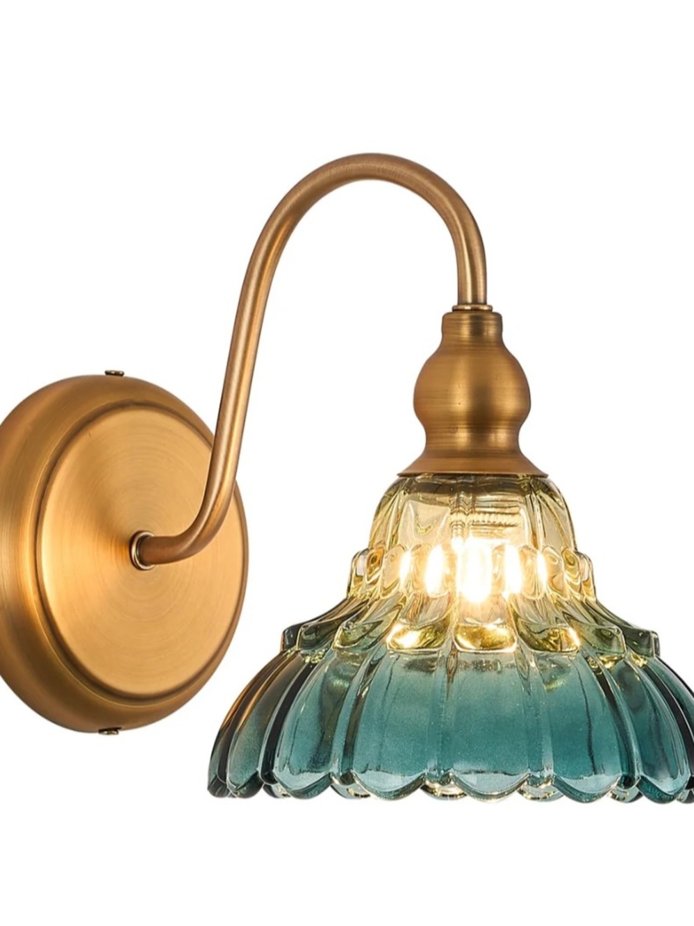 Vintage Look Wall Sconce Blue Tipped Elegant Glass Shade